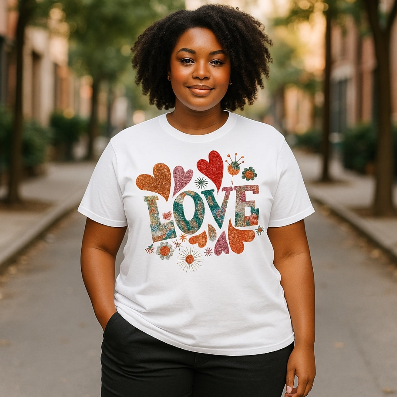Love Design Retro Vibrant Rhinestone T-Shirt Retro Chic Meets Dazzling Elegance!