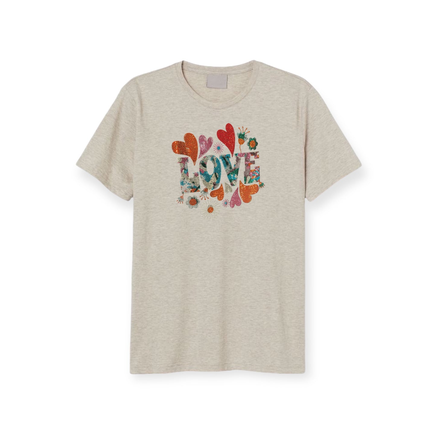 Love Design Retro Vibrant Rhinestone T-Shirt Retro Chic Meets Dazzling Elegance!