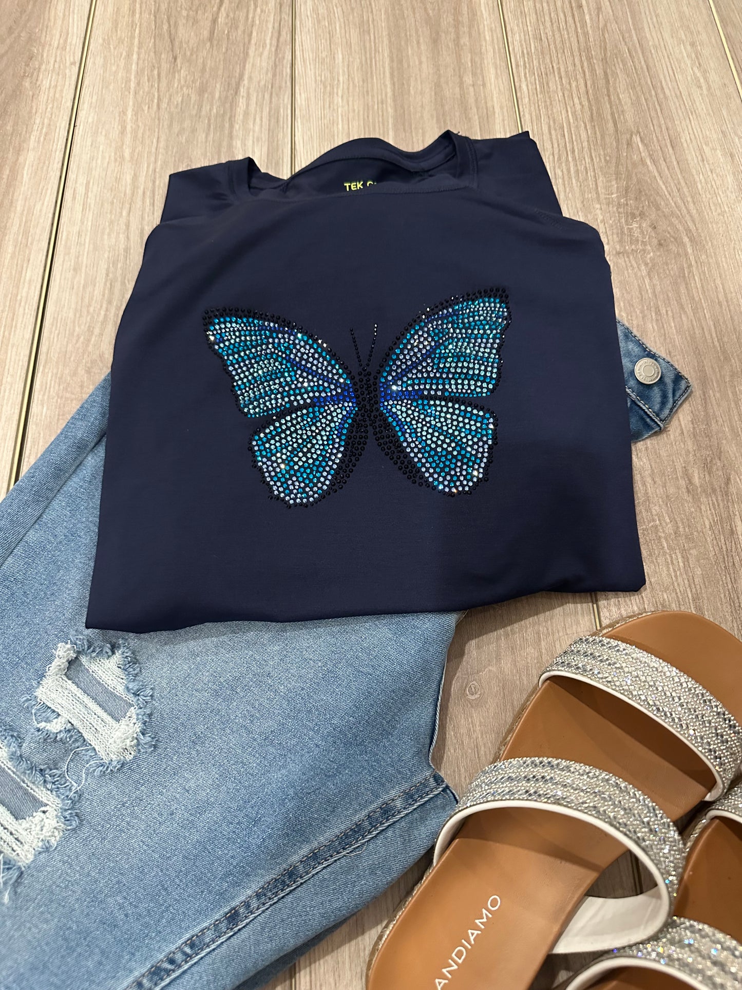 Rhinestone T-Shirt Butterfly Dazzling Elegance!