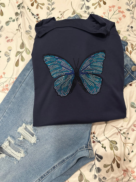 Rhinestone T-Shirt Butterfly Dazzling Elegance!