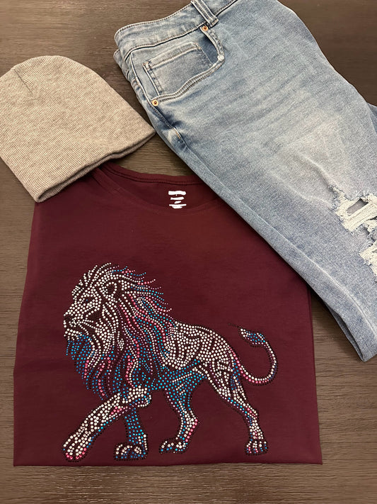 Unleash the Power of the King—Lion Vibrant Rhinestone T-Shirt